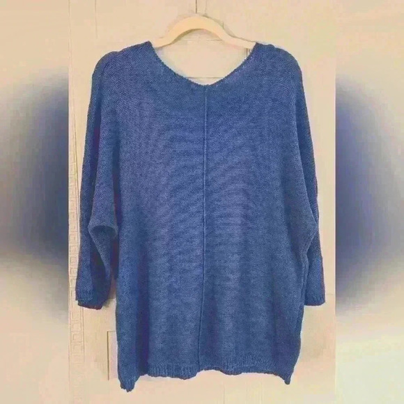 Eloquii Blue Crochet Knit V-neck 3/4 Sleeve Cotton Blend Sweater Size 18/20 EUC - Picture 2 of 11